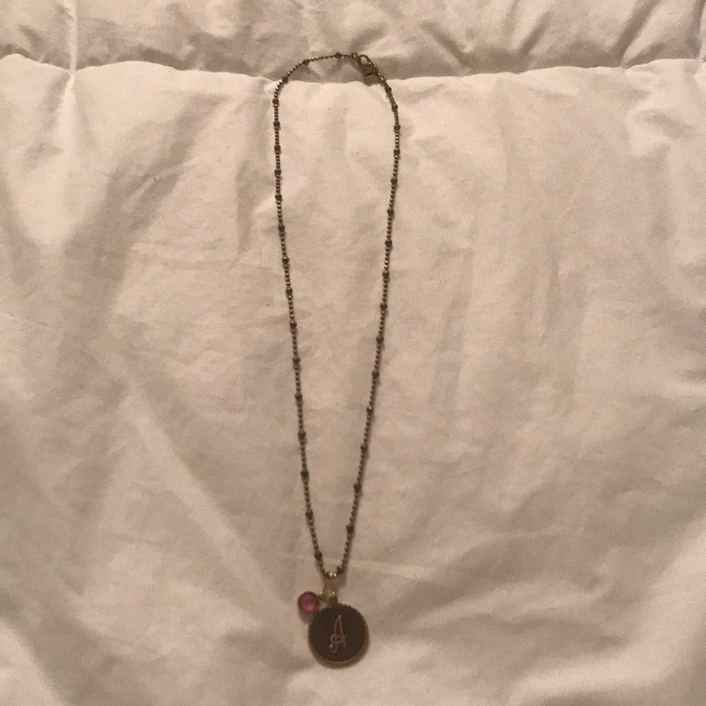 Letter A Gold Necklace w/ pink fake diamond